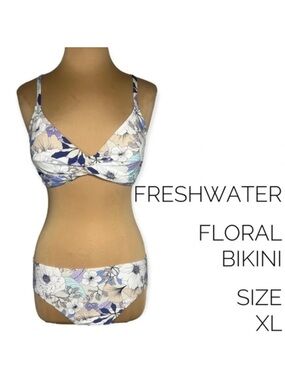 Freshwater size XL multicolor floral bikini blue lavender white cream